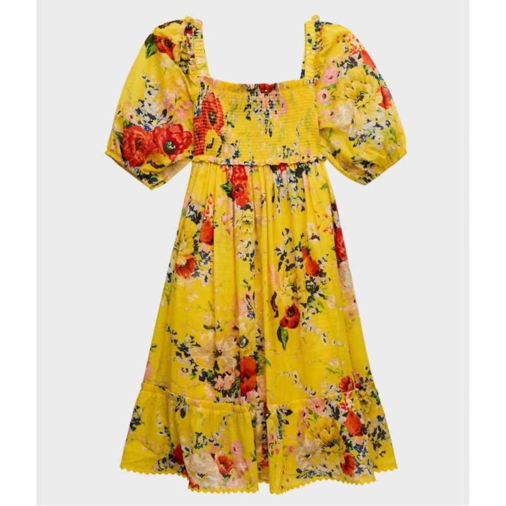 ZIMMERMANN alight puff sleeve dress in yellow‎ floral size 8